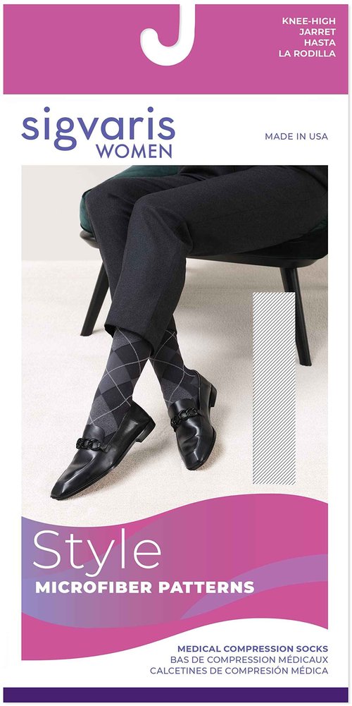 Sigvaris Women's Style Microfiber Patterns Closed-toe Calf 20-30mmHg - Graphite Chevron - Medium Short