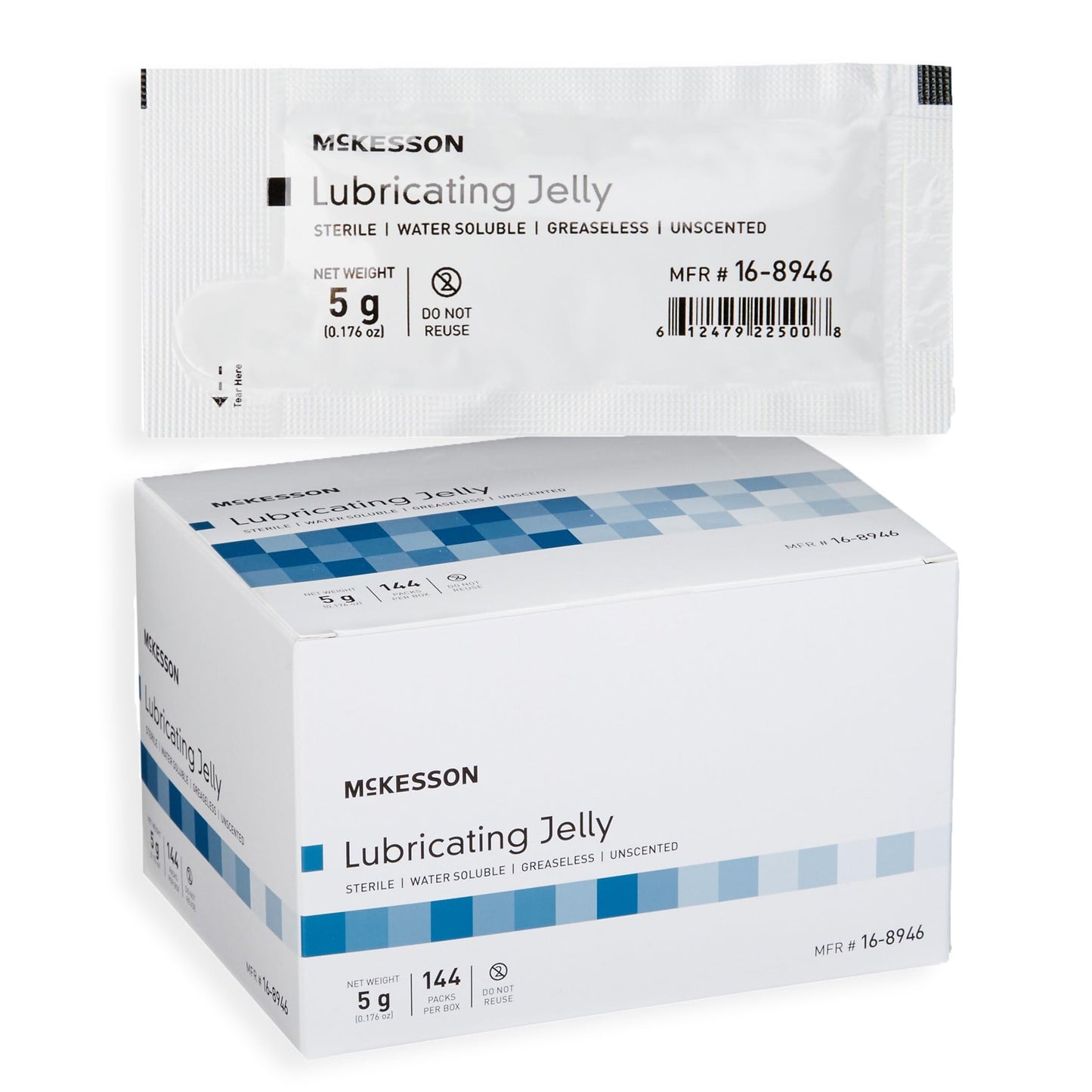 McKesson Lubricating Jelly, 5 g [144 Count] Water Based Non-Sticky Lube, Water Soluble Lubricant Gel - for Surgical, Medical, Personal – Sterile Individual Packets