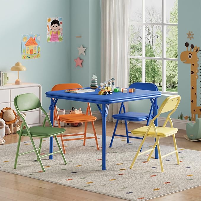 IDEALHOUSE 5 Piece Boys Girls Table and Chairs Set, Folding Activity Table and Chairs Set for Dining Room,Daycare,Classrooms
