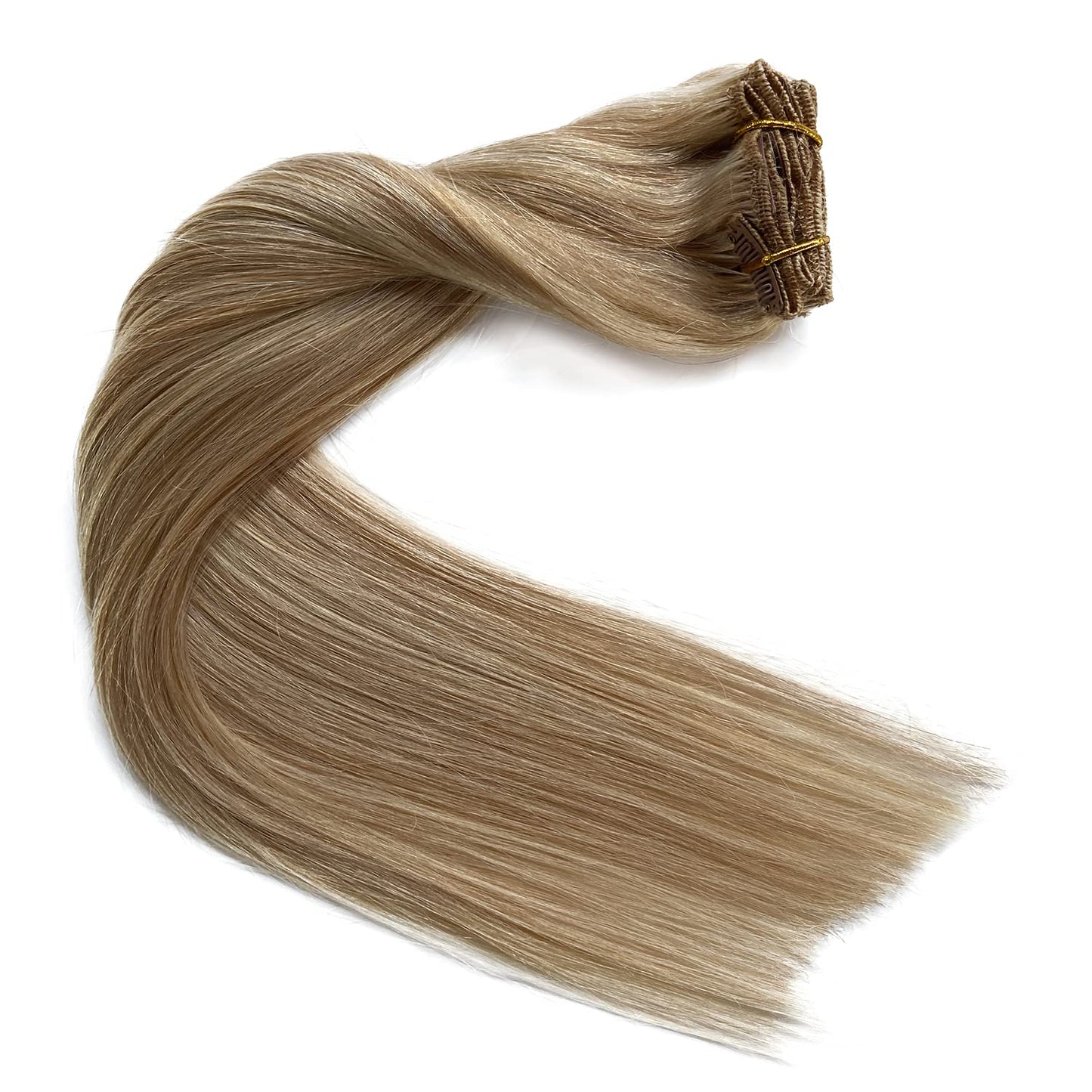 Labetti Clip in Human Hair Extensions with Blonde Highlights 7 Pieces 70g Silky Straight Weft Remy Real Hair (20 inches, #27-613
