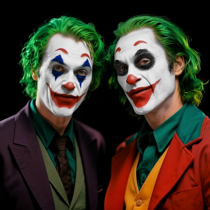 Halloween Joker Clown Makeup Kit,Red White Blue Black Face Body Paint+Lime Green Temporary Hair Wax+4 pcs sponge,Water-Based Face Painting for Clown Skull Devil Cosplay Costume SFX Makeup Set