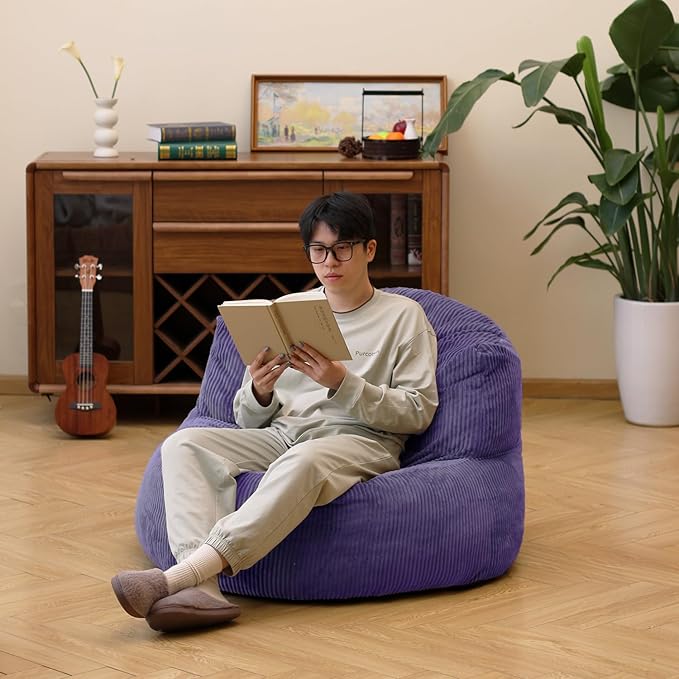 N&V Large Crescent Bean Bag Chair, Adult Size Bean Bag Sack, Foam Filling, Soft Premium Corduroy Bean Bag for Living Room Bedroom Dorm and Office (Future Dusk)