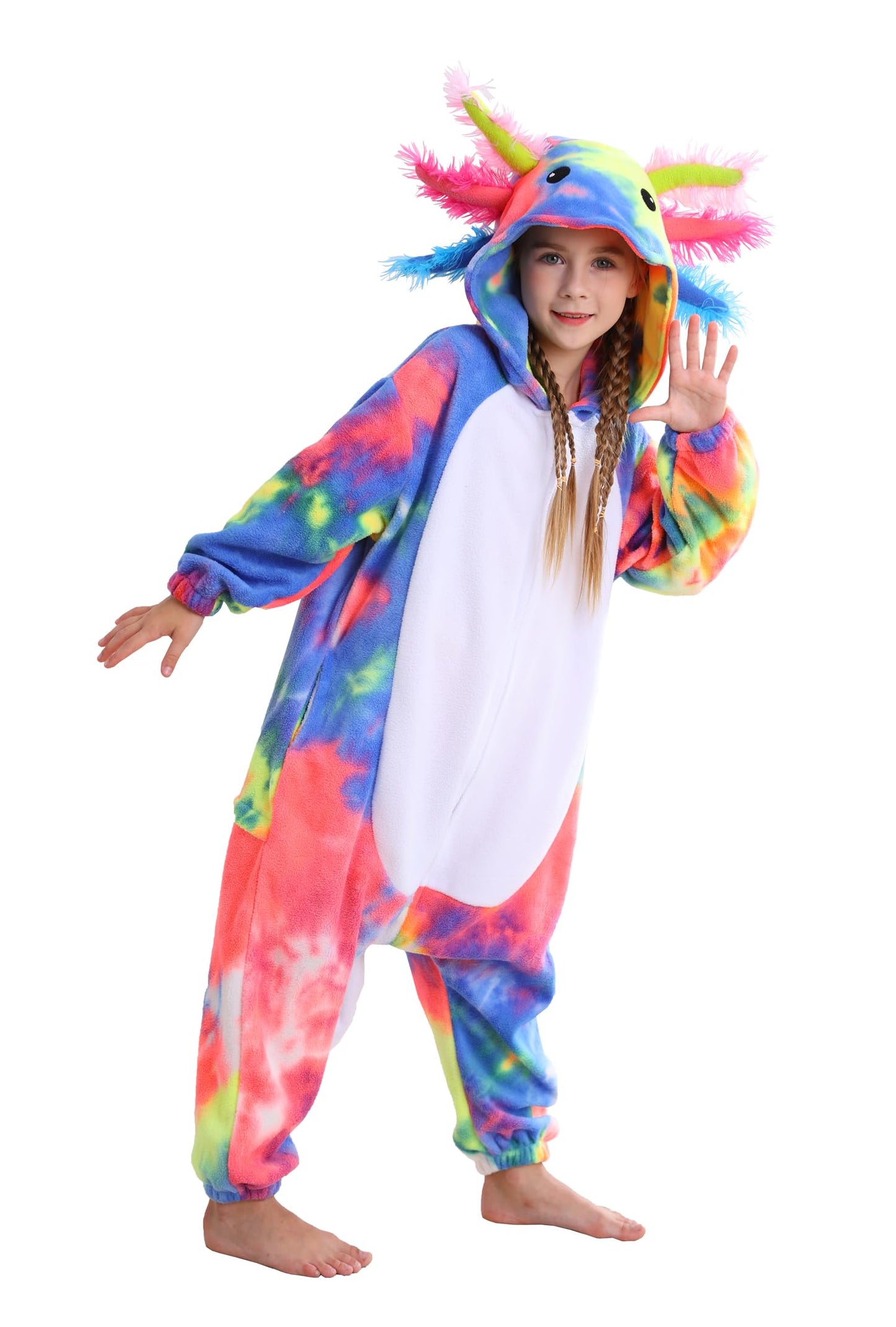 ATOZ Unisex Children Animal Dyeing Axolotl-Red Onesie, Halloween Costume Pajamas Christmas Cosplay Sleepwear For Boys Girls 6-7Y