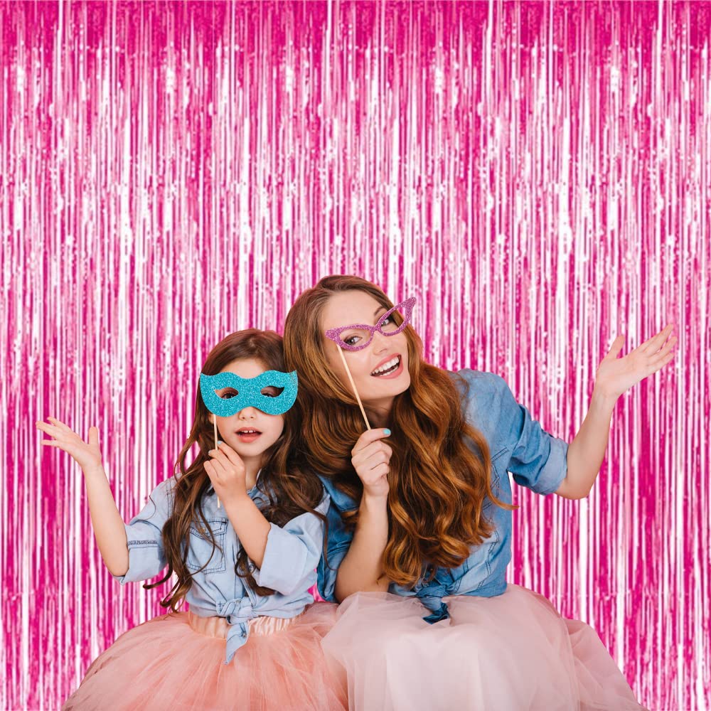 Goer 3.2 Ft X 8.2 Ft Metallic Tinsel Foil Fringe Curtains Party Photo Backdrop Party Streamers For Galentines Day,Birthday,Gradu
