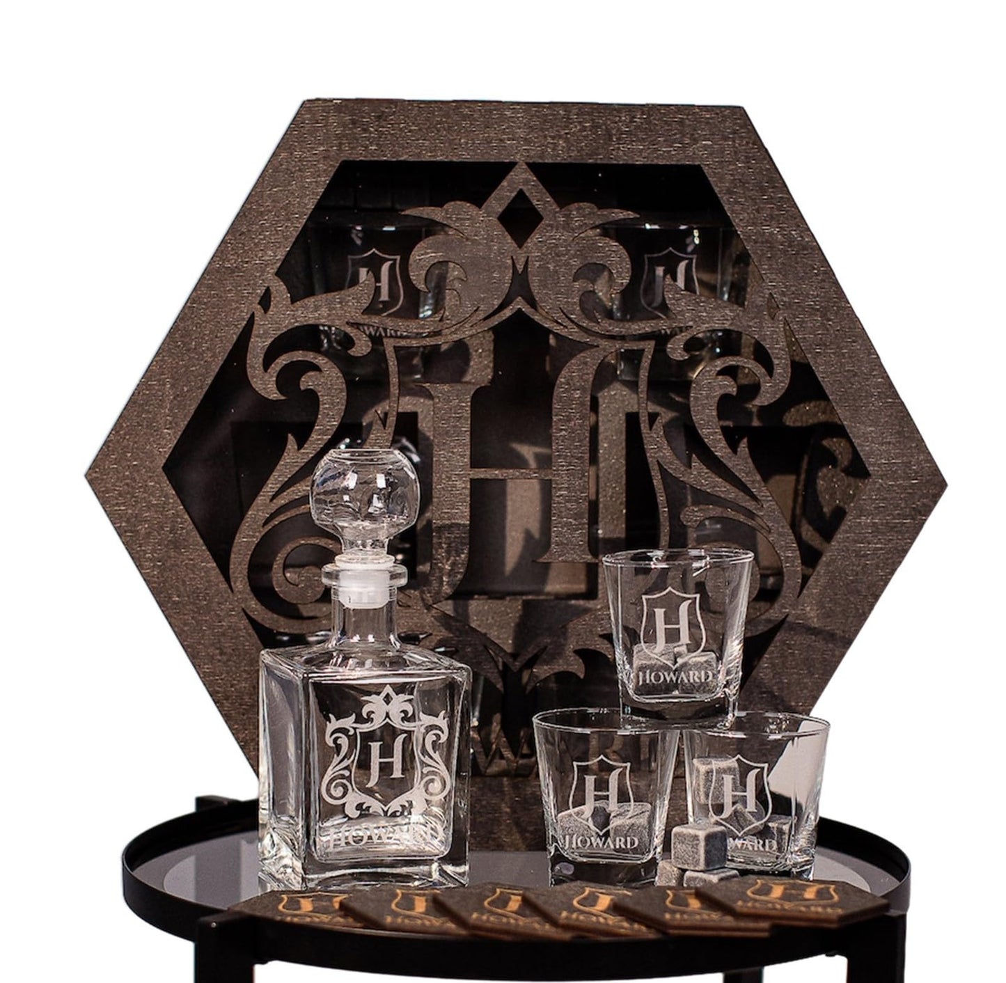 ROSLILY Personalized Whiskey Decanter Set for Men Dad Custom Liquor Decanters Wooden Box Whiskey Glasses Father's Day Gift for Grandpa Birthday Anniversary Christmas