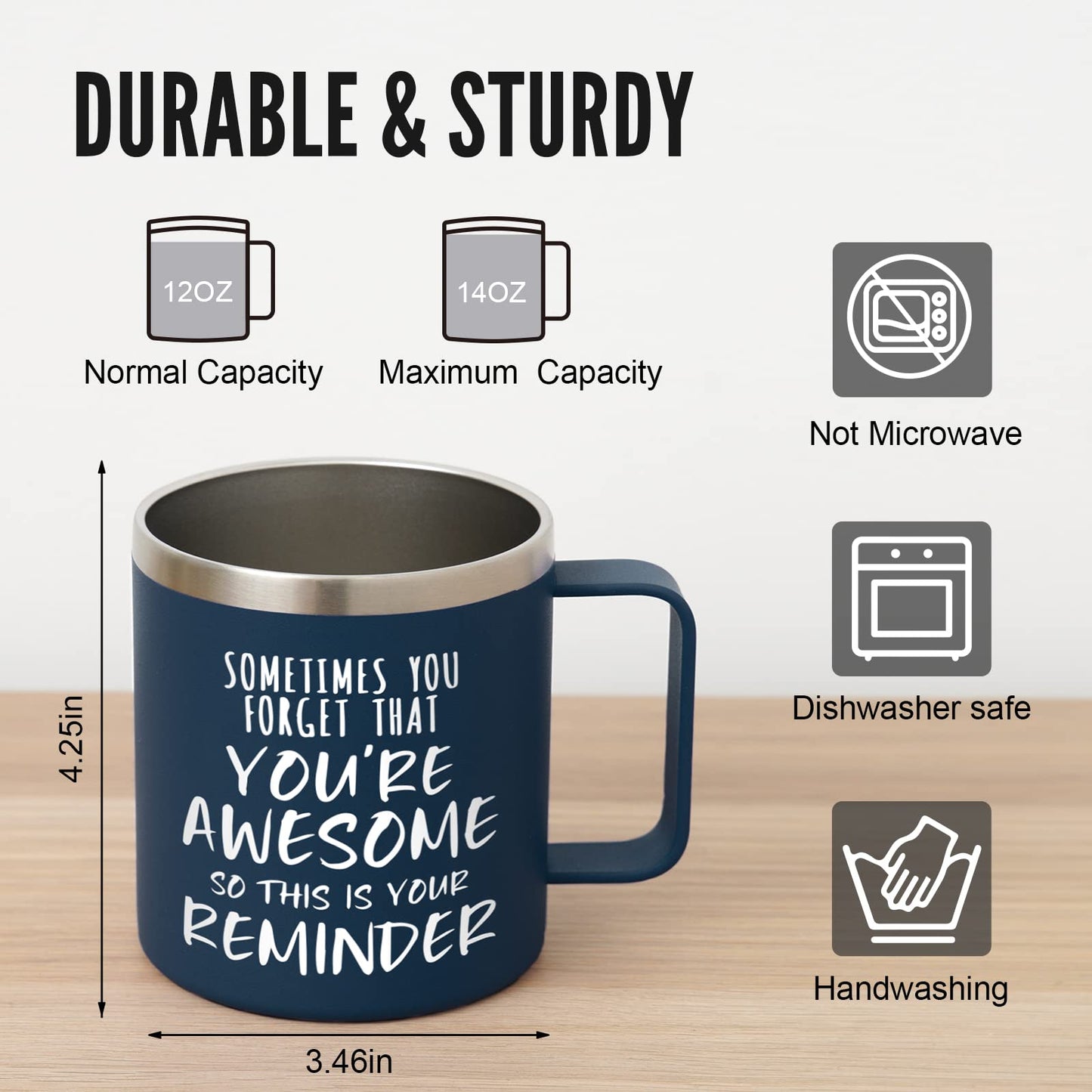 NOWWISH Birthday Gifts for Men - Awesome Coffee Mug, Inspirational & Holiday Presents for Men Him Boyfriend Husband, 14oz Navy Blue