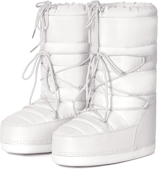 QLR Womens Winter Snow Boots Mid Calf Anti-Slip Boots with Warm Lining Lace-up Outdoor Shoes