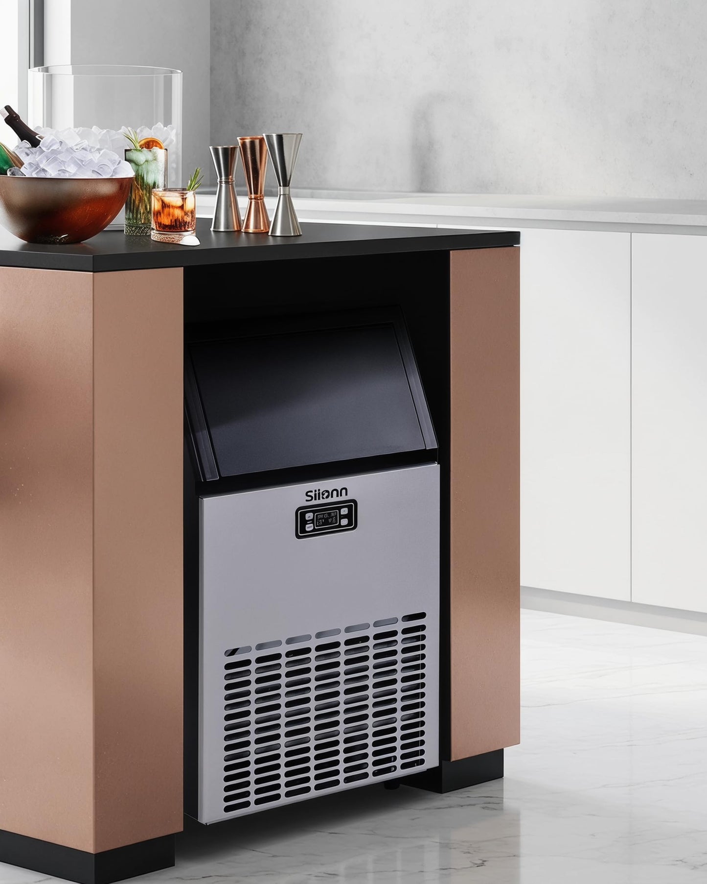 Silonn Commercial Ice Maker Machine, 100lbs Daily Output & 33lbs Storage, Compact Stainless Steel Ice Machine with Auto-Cleaning for Home Office Bar Parties