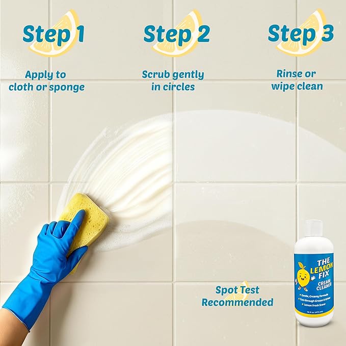 The Lemon Fix Cream Cleaner, Bathroom Cleaner and Multipurpose Cleaning Supplies for Kitchen, Tile, Oven, Shower, Floors, Cuts Grease and Grime, Gentle Formula, Made in USA, Lemon, 16oz, 2 Pack