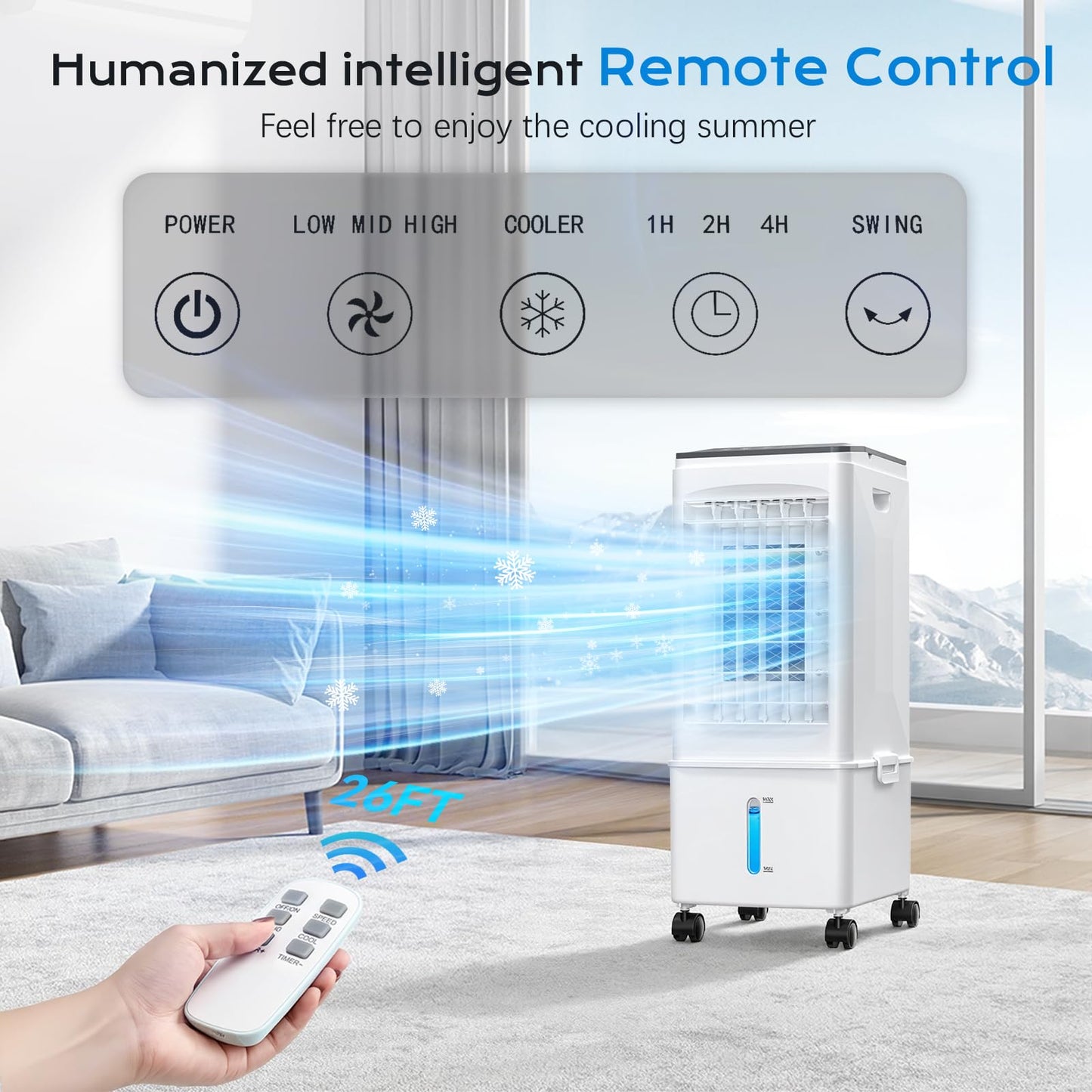 Portable Air Conditioners, Portable AC Unit, Evaporative Air Cooler w/2.5Gal Tank, Fast Cooling, 3 Speeds, Windowless Air Conditioner w/7H Timer, Swamp Cooler for Room Home Office Garage