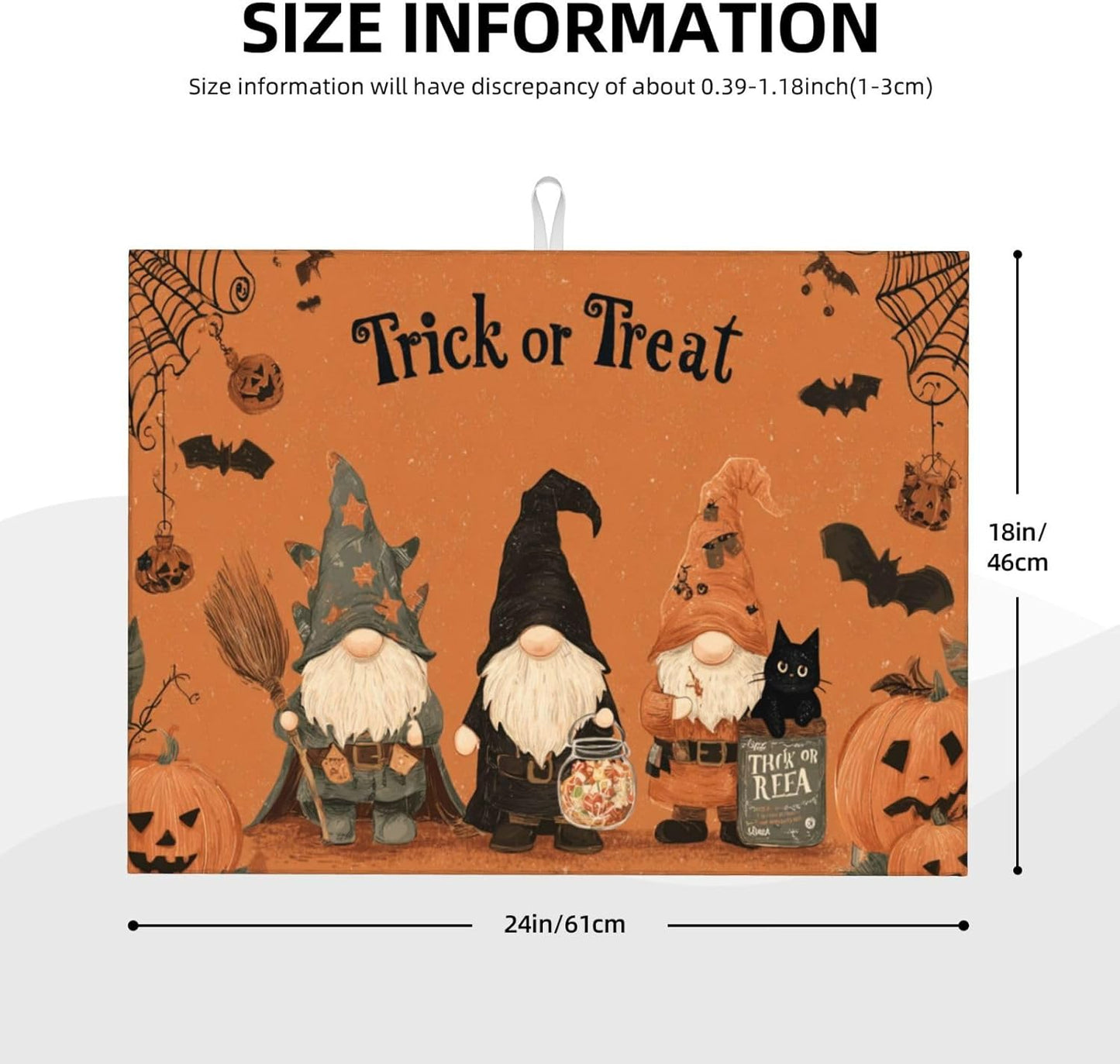 Dish Drying Mat Gnomes Halloween Pumpkin for Kitchen Counter Absorbent 18x24 Inch Microfiber Dishes Plate Glass Dry Draining Pad Reversible Washable