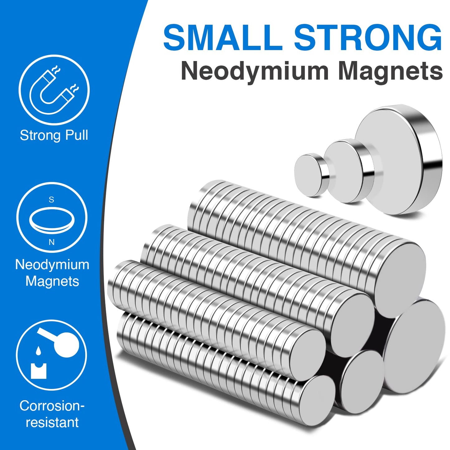 TRYMAG Small Strong 6 Different Sizes 255Pcs Rare Earth Magnets for Crafts, Heavy Duty Neodymium Round Refrigerator Magnets for Whiteboard, Home, Kitchen, Office, School