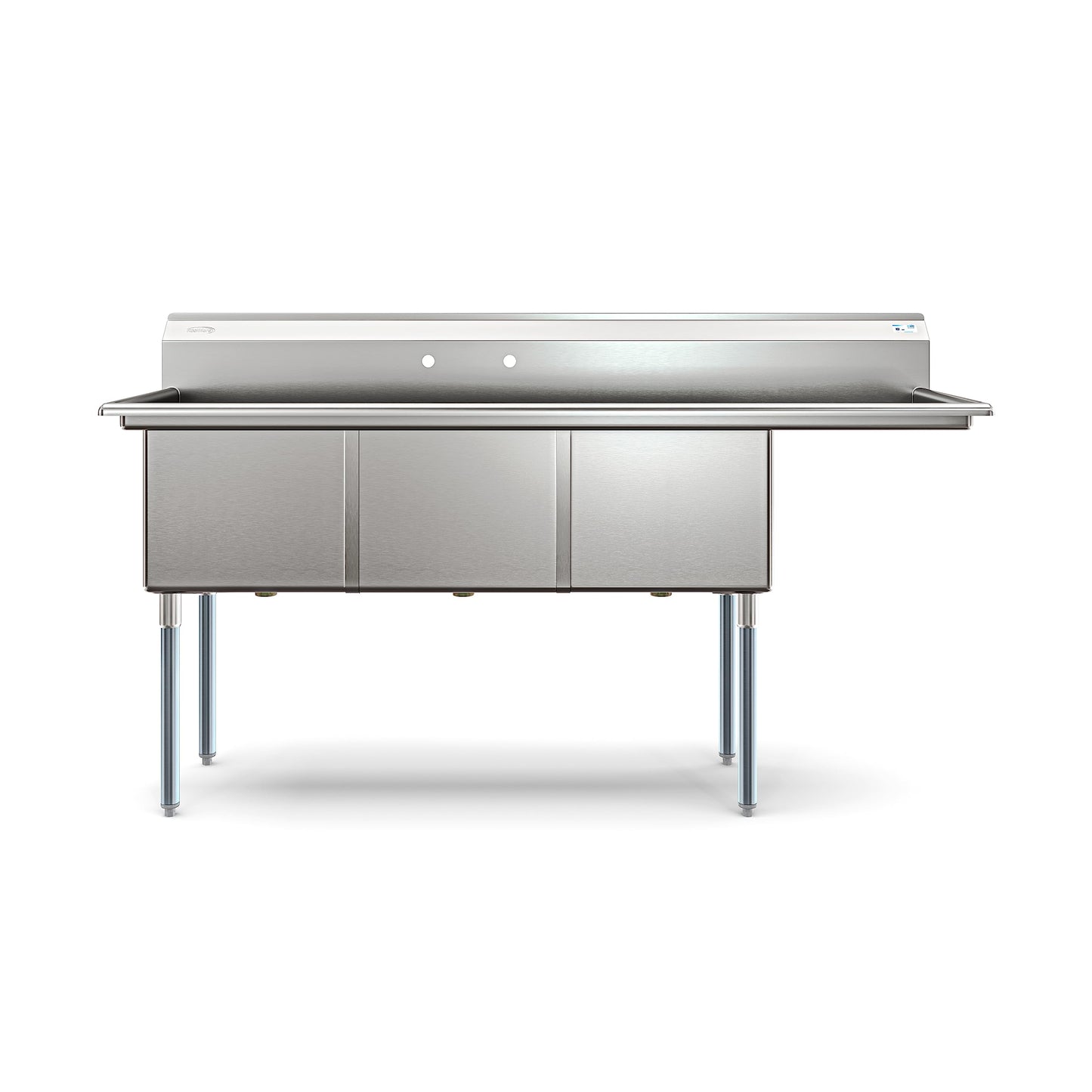 KoolMore 75 in. Three Compartment 18-Gauge Stainless-Steel NSF Commercial Kitchen Sink, Bowl Size 18x18x14, with Three Basins and Pre-Drilled Faucet Holes with a Right Drainboard (KM-SC181814-18R3)