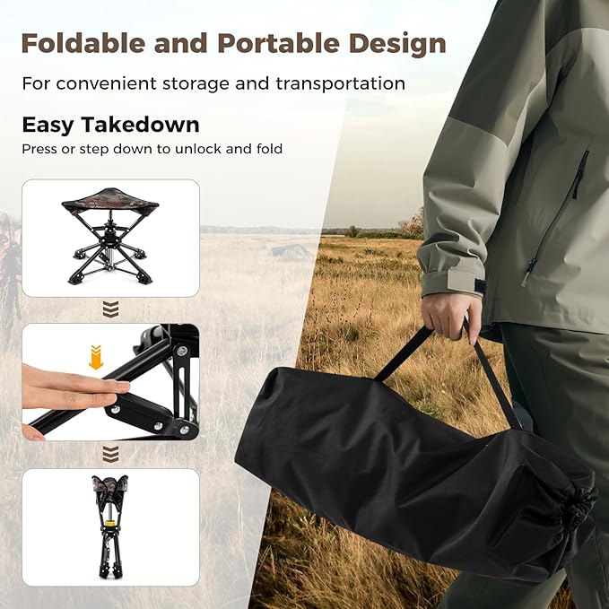 GYMAX 2 Pack 360° Swivel Camping Stool, Portable Folding Stool Seat with Carry Bag, Collapsible & Lightweight for Outdoor Fishing Backpacking Hunting Hiking Travel