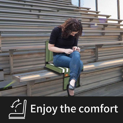 LOENIY 2 Pack Stadium Seats for Bleachers with Back Support, Bleacher Seats with Backs and Extra Thick Padded Cushion, Includes Shoulder Straps Carry Handle, and Cup Holder Side Pockets (Green)