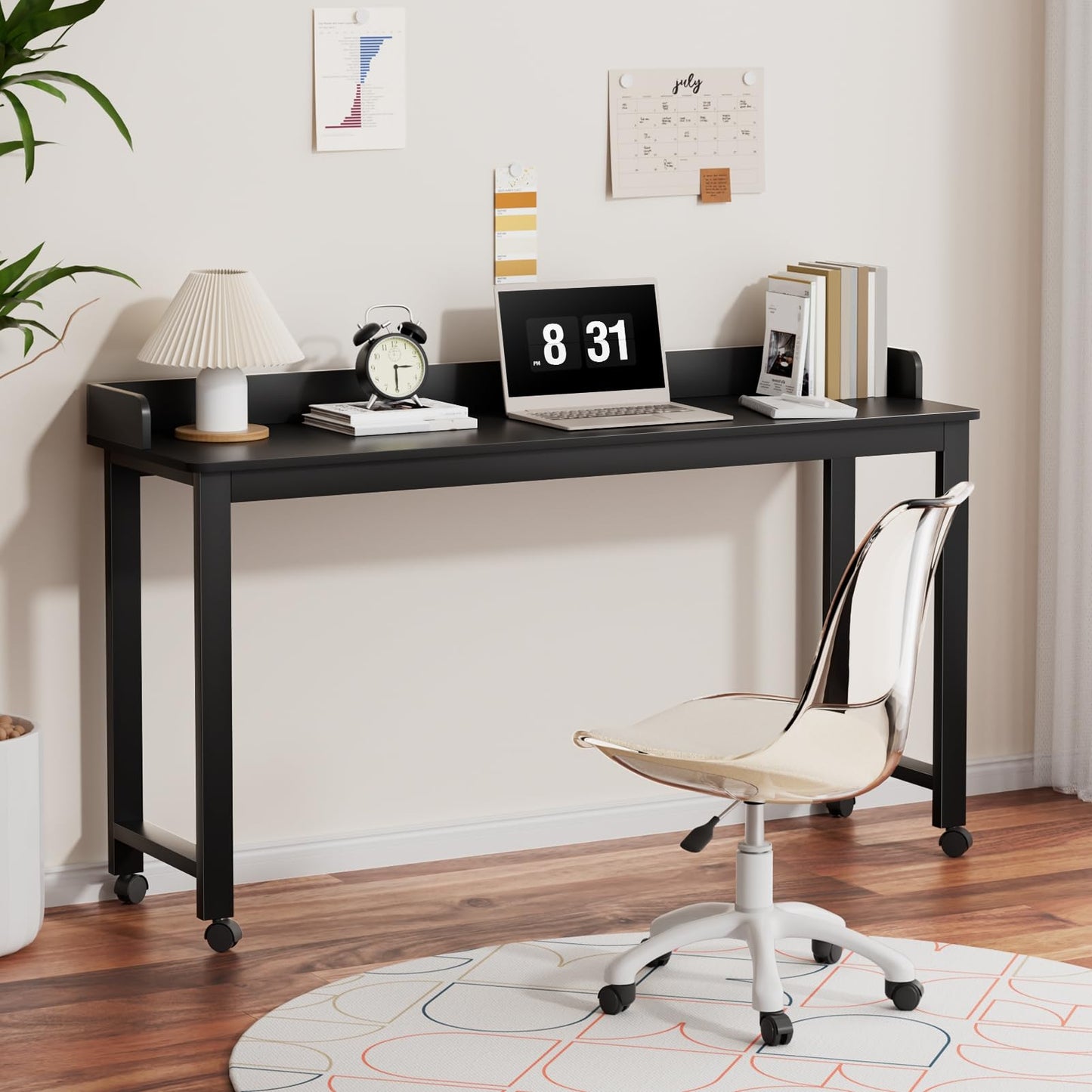 mufsceku Overbed Table with 360° Wheels,Over Bed Table,Standing Workstation Laptop Cart,Queen Size Mobile Bed Desk with Heavy Duty Metal Leg,Computer Desk for Hospital Home use Black
