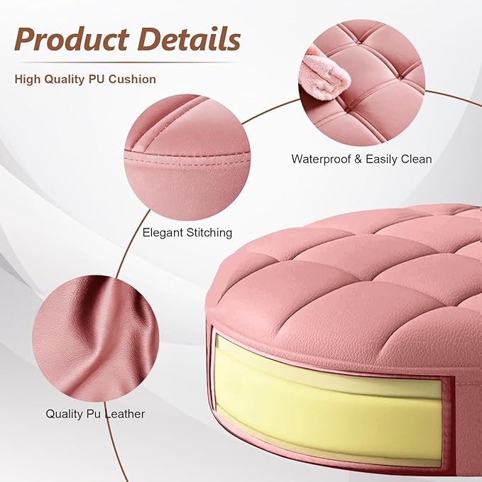 JPBSTO Small Rolling Stool with Wheels, PU Leather Height Adjustable Vanity Work Task Stool, 360 Swivel, Padded Seat Cushion, for Salon, Home, Office