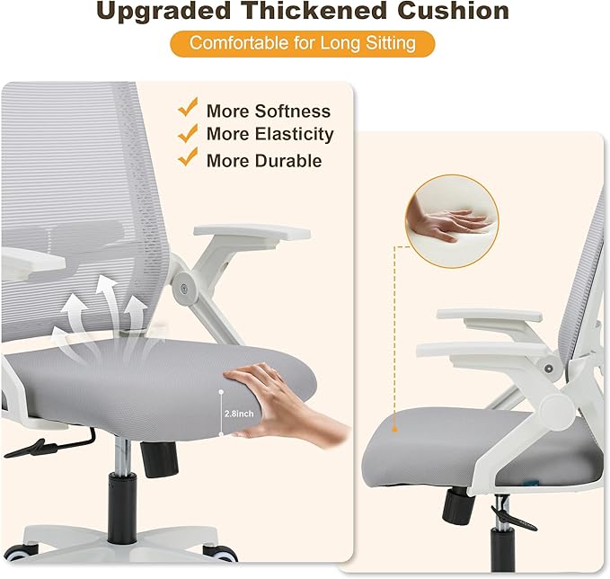 Msdizuo Office Chair Ergonomic Desk Chair, 400lbs Home Mesh Office Desk Chairs with Wheels, Comfortable Gaming Chair, High Back Office Copmuter Chair for Long Hours(White)