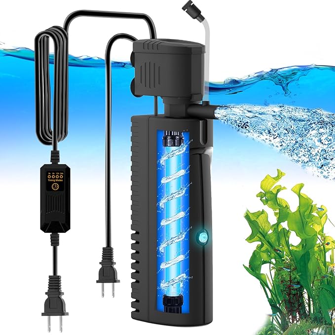 AquaMiracle Aquarium Filter with U - V Light & Pre-Filter Sponge, Fish Tank Filter with Timer for Green Water, Green Clean...
