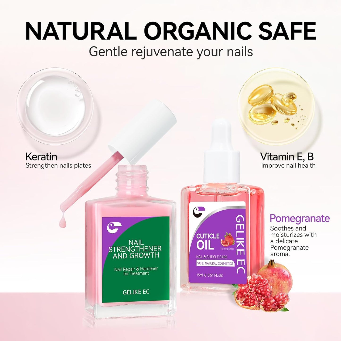 Natural Nail Growth & Oil Kit: Rose & Pomegranate Nail Care Set - Deep Repair for Damaged Nails - Rich Winter Scent - Cruelty-Free Vegan Formula
