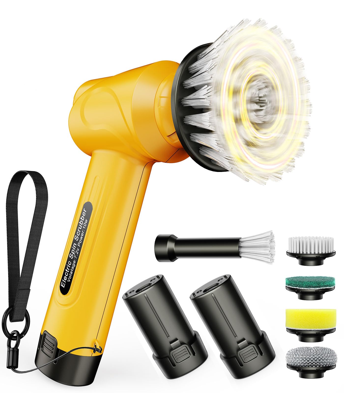 qimedo 5000mAh Battery Electric Spin Scrubber Q4, Handheld Scrubber for Cleaning with Display, Power Dish Scrubber with 5 Heads, Shower Cordless Cleaning Brush Gifts for Mom