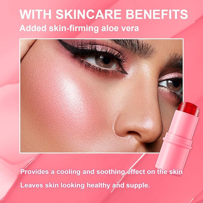 3 Pcs Jelly Blush Contour Stick for Cheeks Eyes Lips Lightweight Dewy Finish Blush Stick Waterproof Long Lasting Contour Trio Wand Face Makeup Set for Wome (3PCS)