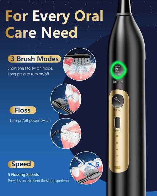 Ducard 3-in-1 Electric Toothbrush with Water Flosser: Portable flossing Toothbrush Combo for Adults, Cordless Travel Design, 3 Brush Modes & 5 Floss Speeds, Deep Cleaning for Braces/Sensitive Gums