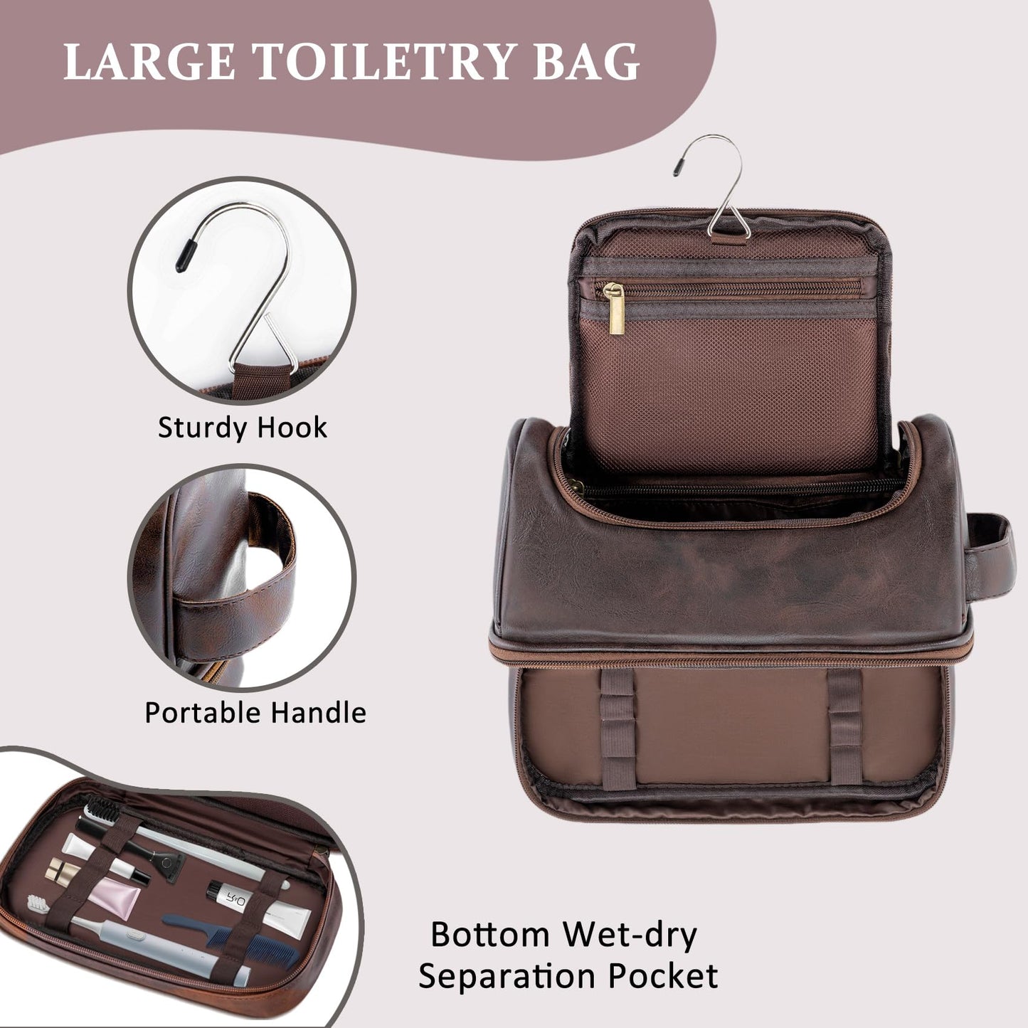 Aganmi Personalized Christmas Birthday Gifts Toiletry Bag for Men Dad Husband, Custom Initial PU Leather Waterproof Toiletry Organizer Dopp Kit Shaving Bag Travel Essential for Men, Dark Brown J