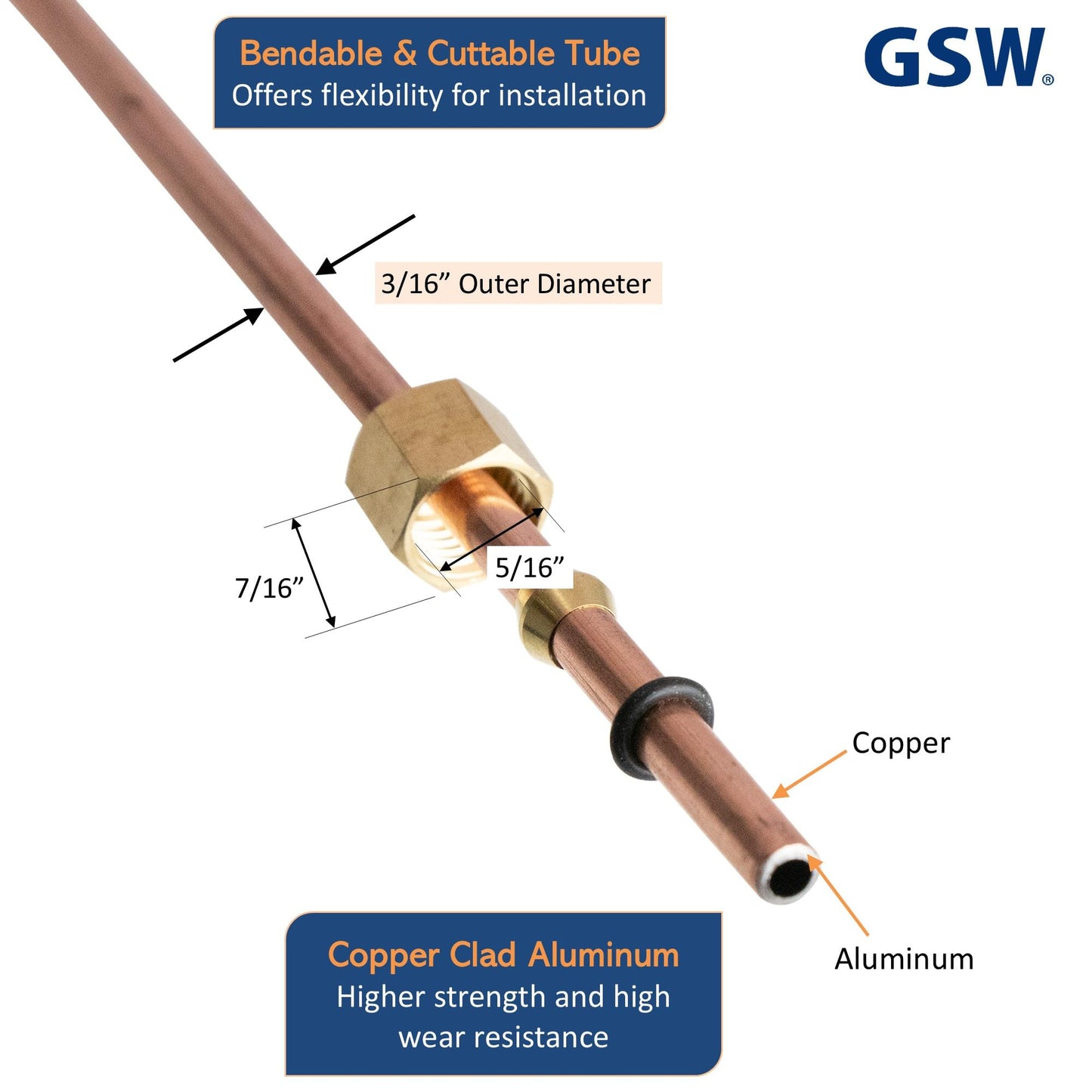 GSW WR-PTC27 3/16"OD x 27"L Bendable Pilot Tubing with Pilot Tip, Nut & Sleeve, Chinese Wok Range Accessory for Commercial Restaurant Kitchen Gas Equipment