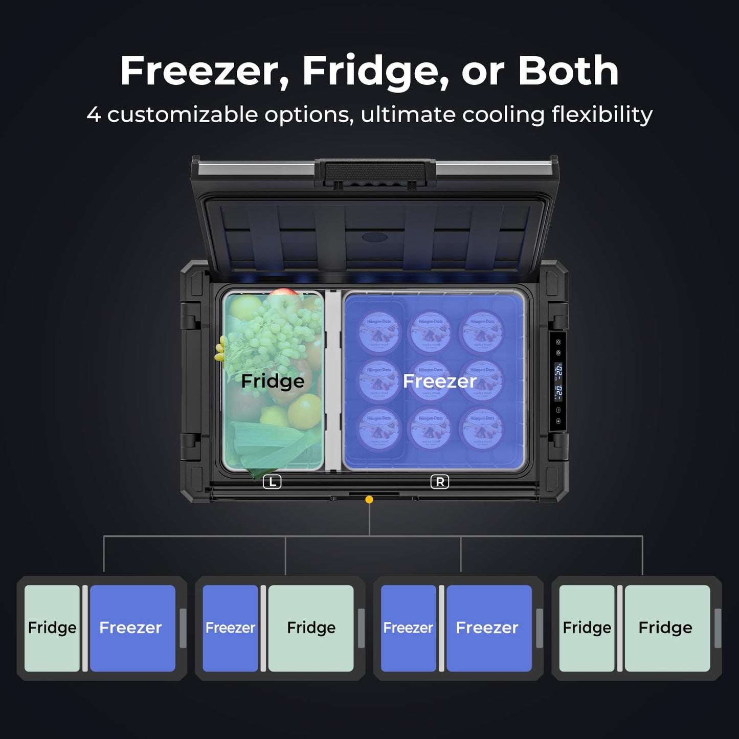 BougeRV 12 Volt Portable Refrigerator, 69 Quart Dual Zone Car Fridge Freezer with APP Control, Compressor Cooler 12/24V DC, 110~240V AC for Overlanding, Camping, Travel, RV(2026 New Model: Rocky V3.0)