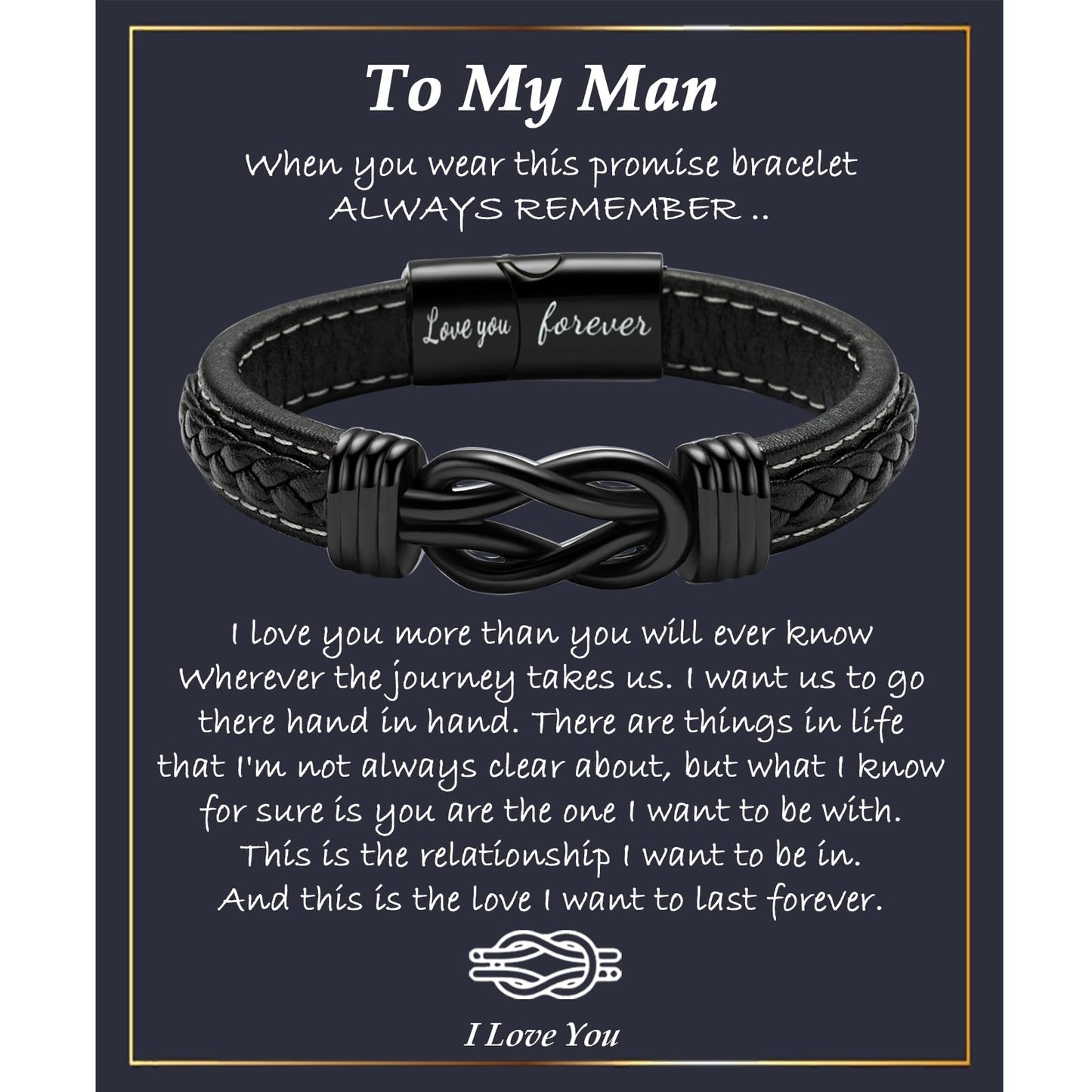 Gifts for Him Mens, Anniversary Fathers Day Birthday Cool Love Infinity Leather Cuff Bangle Bracelets Gifts To My Man Boyfriend Husband Fiance, Romantic I Love You Present for Valentines Christmas