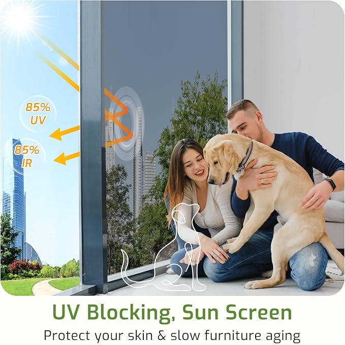 LUTE One Way Window Privacy Film, Window Tint for Home, Sun Blocking UV Heat Blocker, See Out Not in Reflective Mirror Film, Removable Static Cling Glass Door Cover, Black Silver, 23.6" x 157.4"