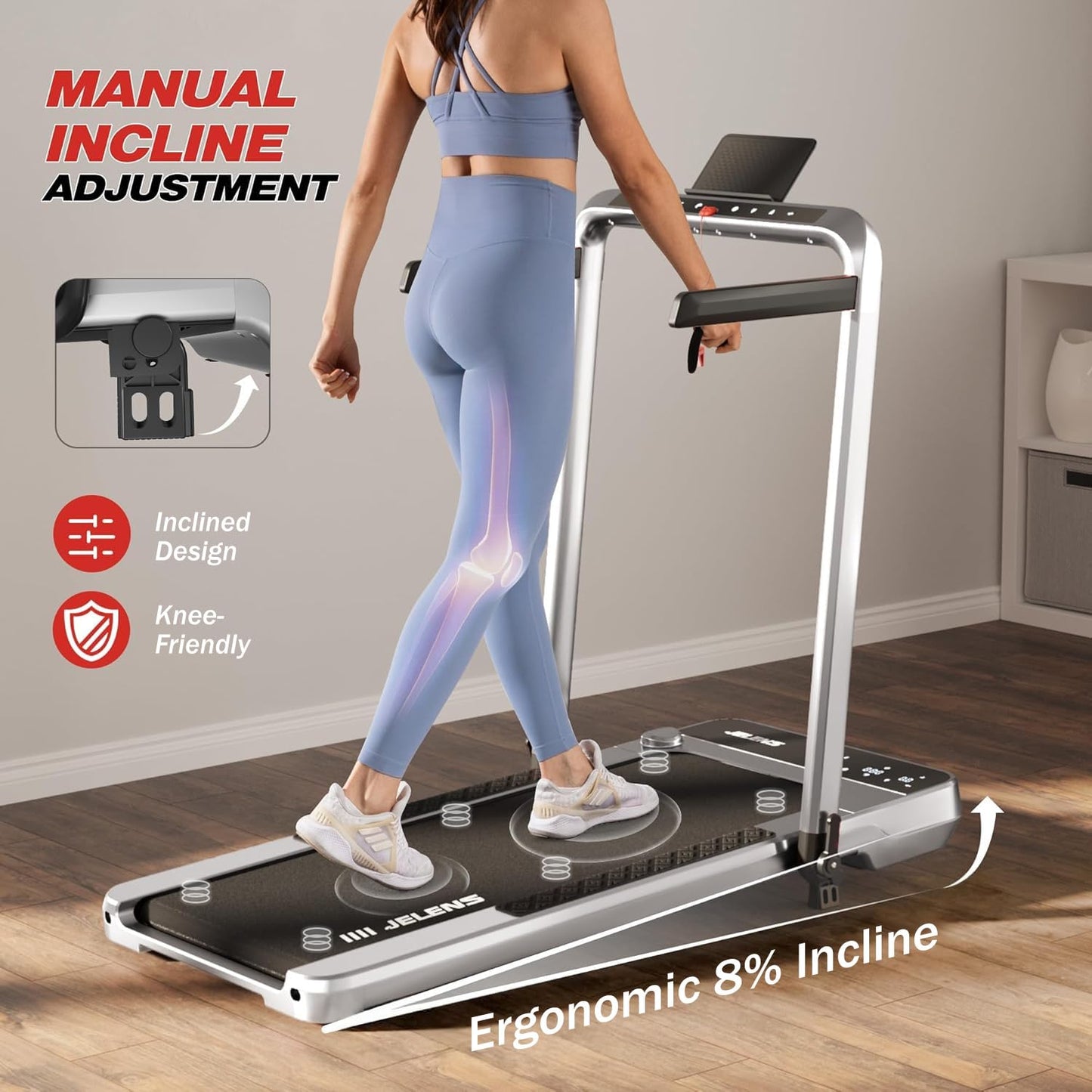 Treadmill for Home, Walking Pad Treadmill with Incline, 2-in-1 Portable Walking Pad with Handle Bar, 330LBS Weight Capacity 2.5HP Folding Treadmills with Gesture Sensing (Silver)