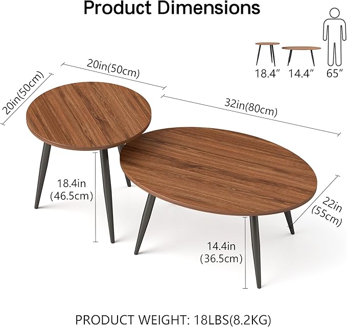 Rukulin Set of 2 Coffee Table,Nesting Side Table, Living Room Sofa End Table