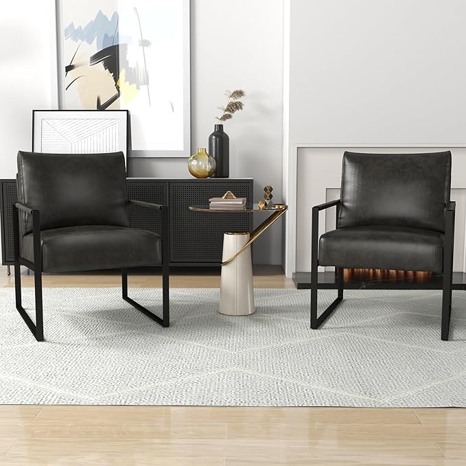 INZOY Accent Arm Chair with Metal Frame Set of 6, Comfy Living Room Chair with Plump Backrest and Cushion, Mid Century Modern Chair with Sturdy Structure, Easy to Clean, Dark Grey