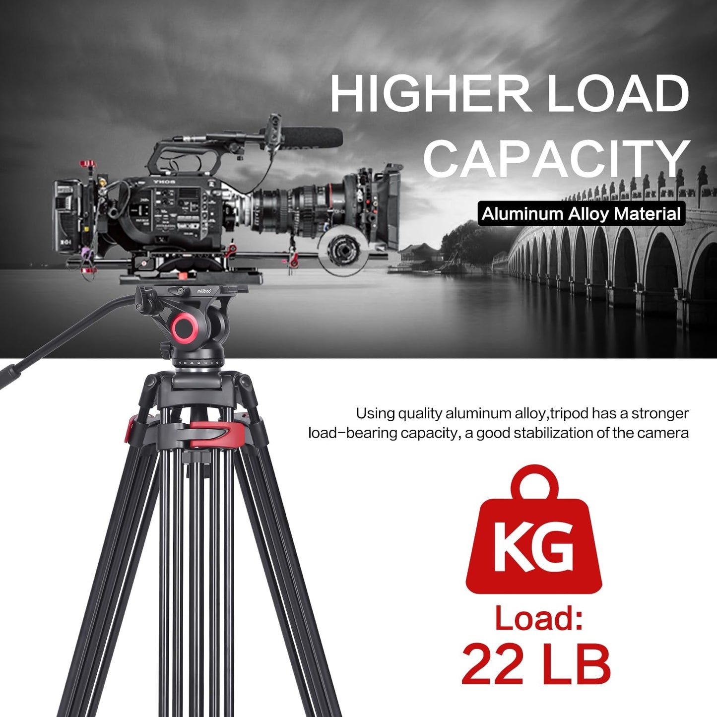 Miliboo Mtt602Ii-A Upgraded Camera Tripod Fluid Head Tripods For Camera, Max Working Height 76.4 Inches, Max Load 22Lbs, Max Tub