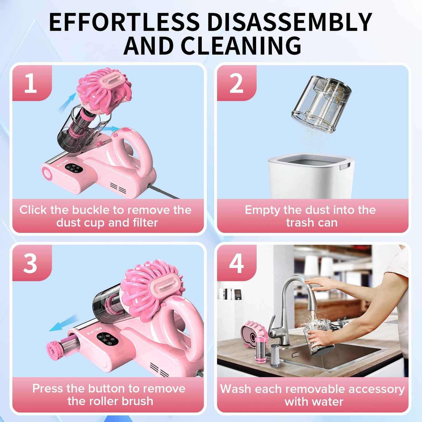 Belife M8 Mattress Vacuum Cleaner, 18Kpa Bed Vacuum Cleaner with UV & Hot Air & High Heating, 550W Powerful Suction Double-Cup Handheld Vacuum Sofa Couch Cleaner for Dust Pillow Crib Pet Hair, Corded