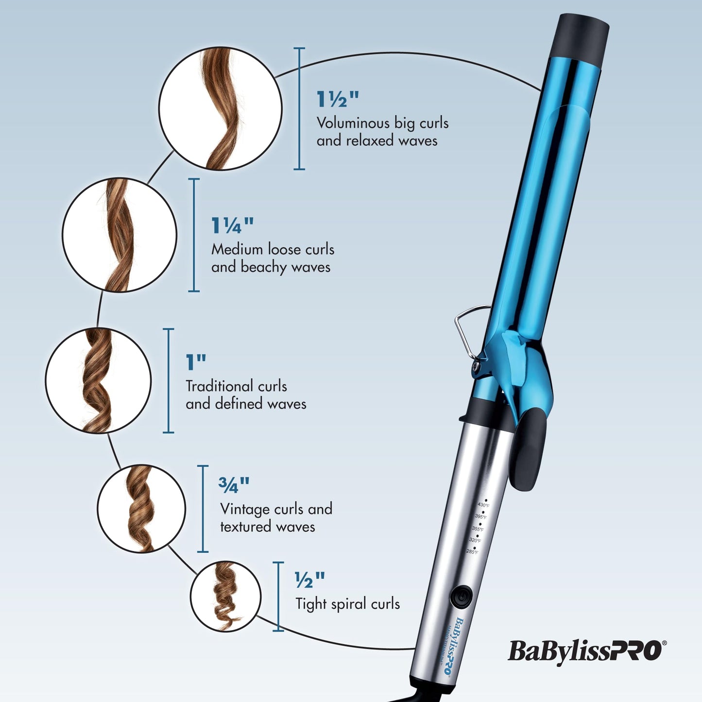 BaBylissPRO Nano Titanium 1 inch Curling Iron with Extended Barrel, Professional Spring Hair Curler for Medium to Longer Hair Ty