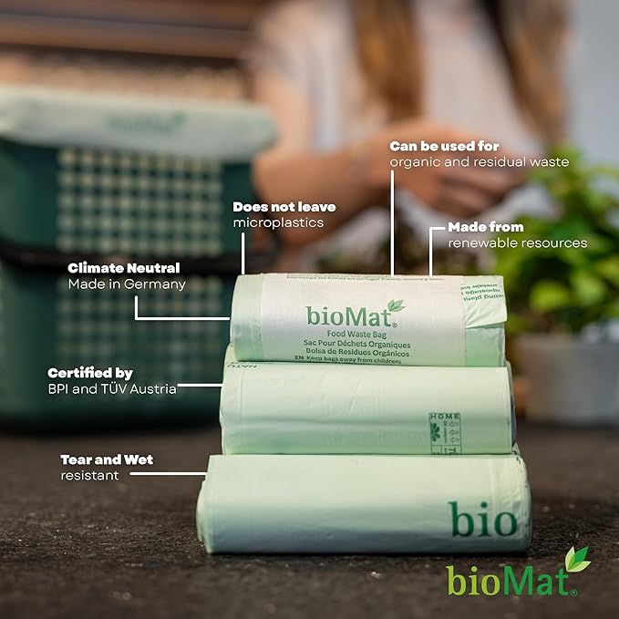 bioMat 64 Gallon Compostable Compost Liners, 10 Count, BPI ASTM D6400 Certified Large Compost Bags for Gargabe Bin