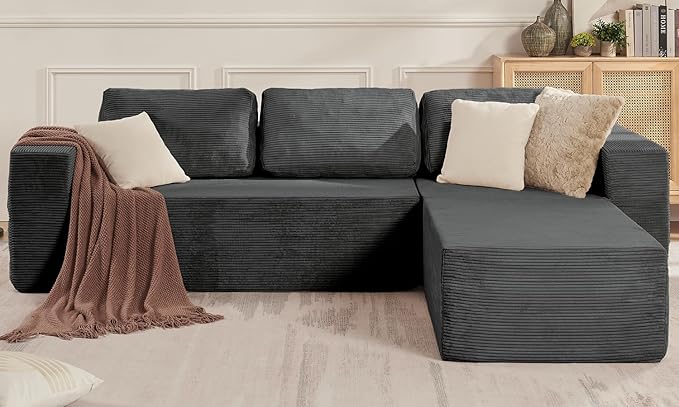 Furnify 40" Modular Upholstered Foam Couch, Upholstered Floor Sofa Couch with Pillow, Single Sofa for Bedroom Living Room, No Assembly Required (Corduroy Fabric, Grey)