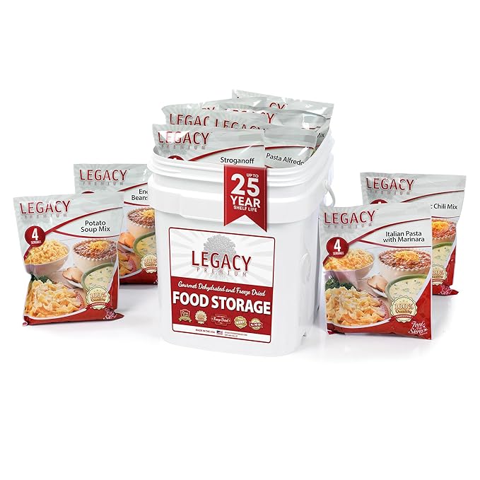 Legacy Food Storage 60 Serving Emergency Food Supply Bucket, 12 Entrees, 23,400 Total Calories, Shelf Stable Lunch & Dinne...