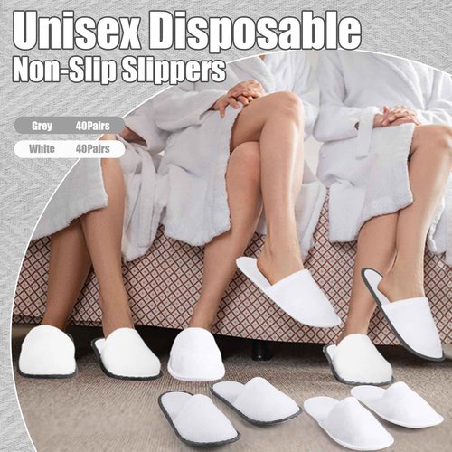 Ramede 80 Pairs Non Slip Disposable Slippers Bulk Hotel Spa Fluffy Closed Toe Indoor Slippers for Guests Men Women Home Wedding Travel Party(White, Gray)
