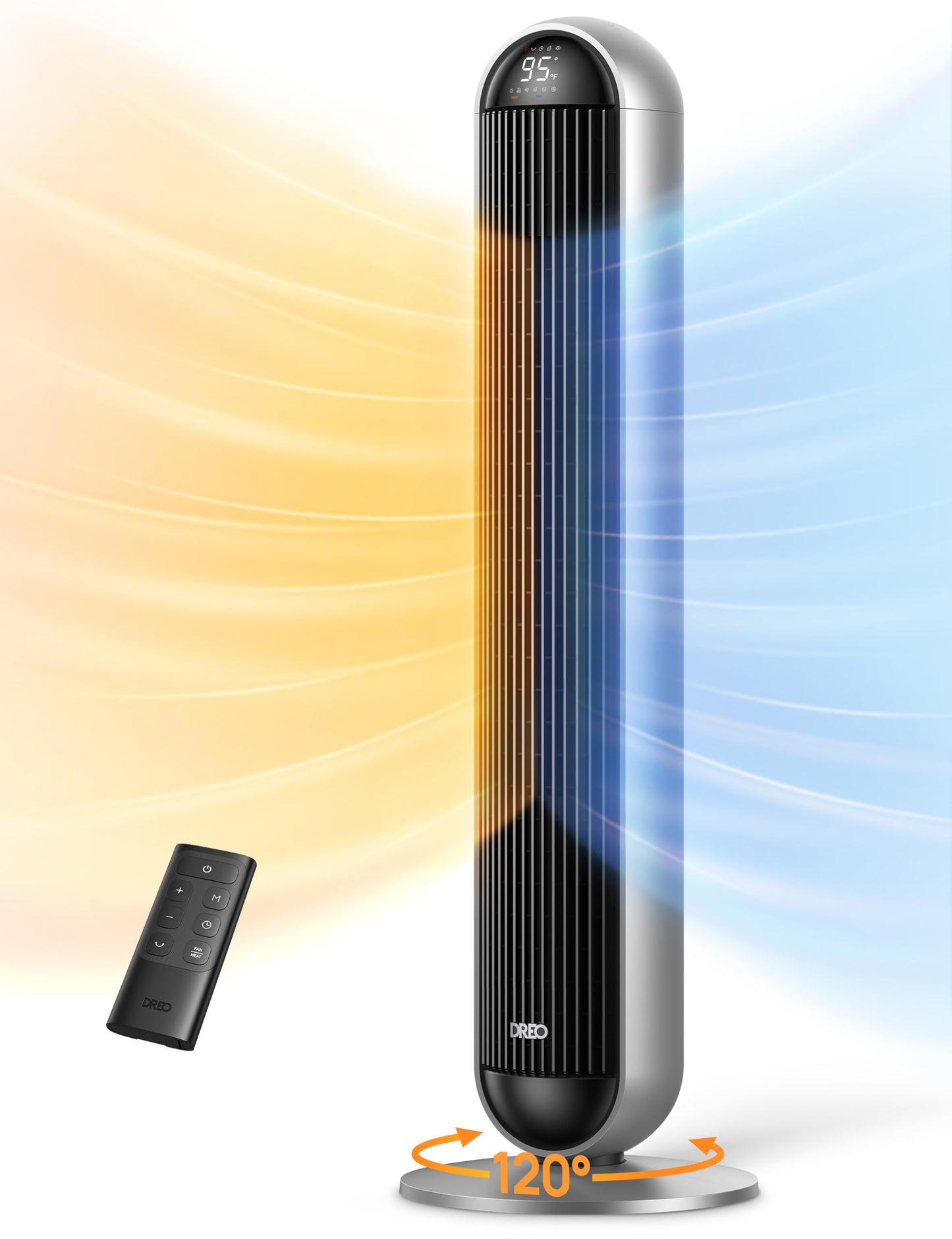 Dreo Tower Fan and Heater Combo, 29.2ft/s Standing Fans for Bedroom, 17 Levels, 6 Modes, 120 Oscillation, 42 Inch, 12H Timer, 25
