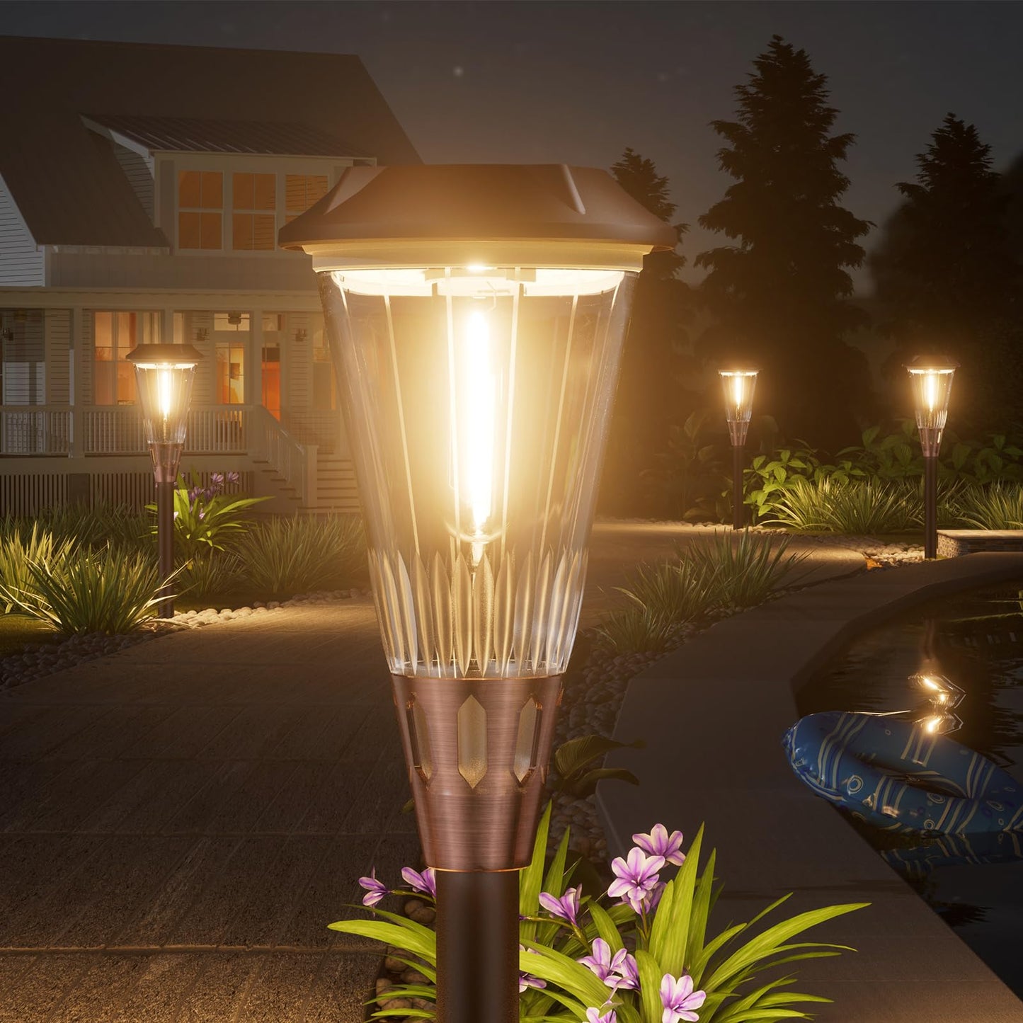 BITPOTT Bright Solar Pathway Lights Outdoor 8 Pack, 2-in-1 Warm&Cool Solar Lights Outdoor, Pathway Landscape Lighting Waterproof IP65, Auto On/Off Outdoor Light for Lawn Patio Walkway Garden Landscape