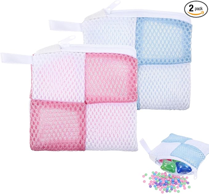 2 PCS Small Laundry Pod Bag for Washing, Anti-Sticking Mesh Laundry Pods Container, Mini Laundrys Pod Anti-Sticking Bag for Travel, Storage(Blue, Pink)