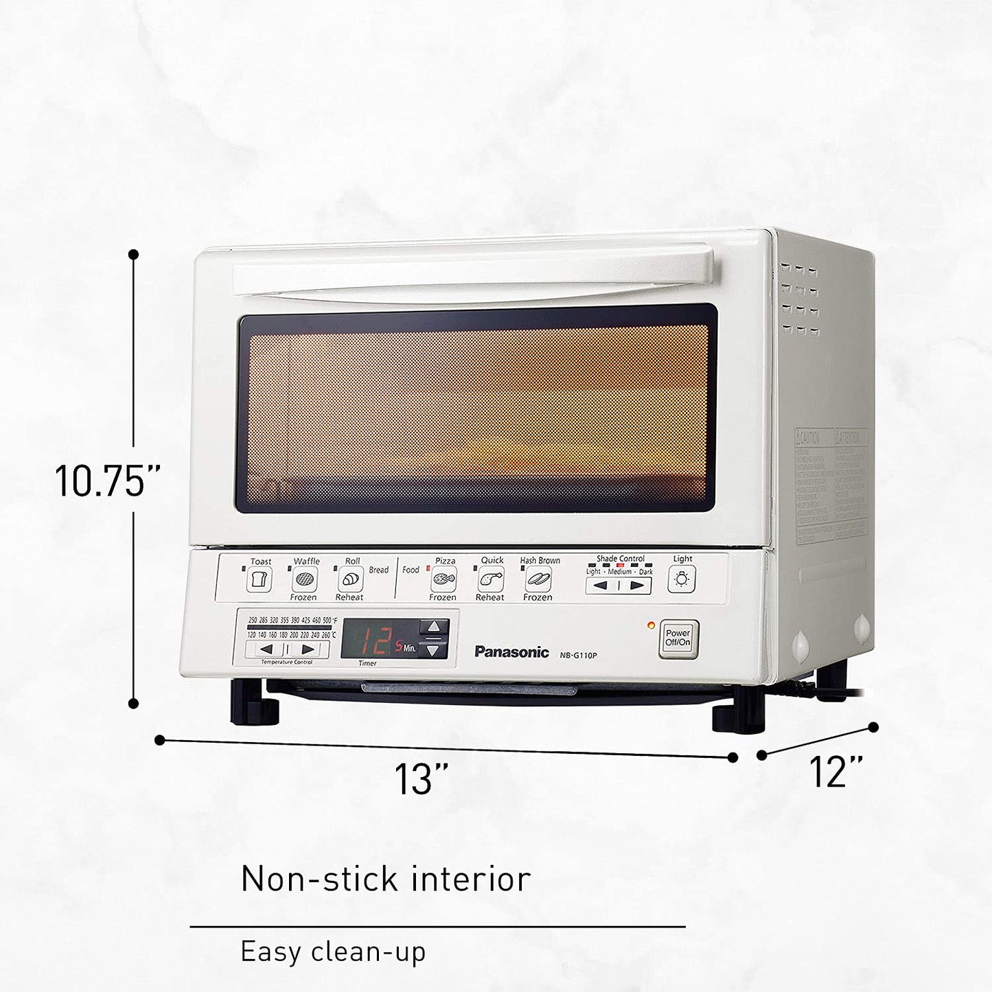 Panasonic FlashXpress Toaster Oven Countertop, 4-Slice Compact Size with Double Infrared Heating, 6 Auto Cook Options and Precise Temperature Control, 1300W - NB-G110P-W (White)