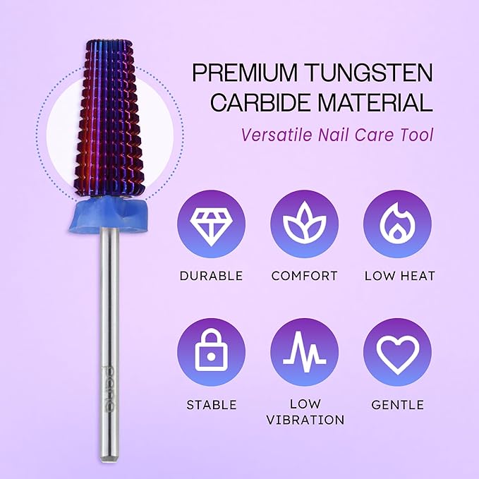 PANA 3/32" Shank 5-in-1 Nail Carbide Bit - (Triple Coarse - Medium Grit, Purple) - Two Way Rotate use for Both Left and Right Handed Fast Remove Acrylic or Hard Gel Machine