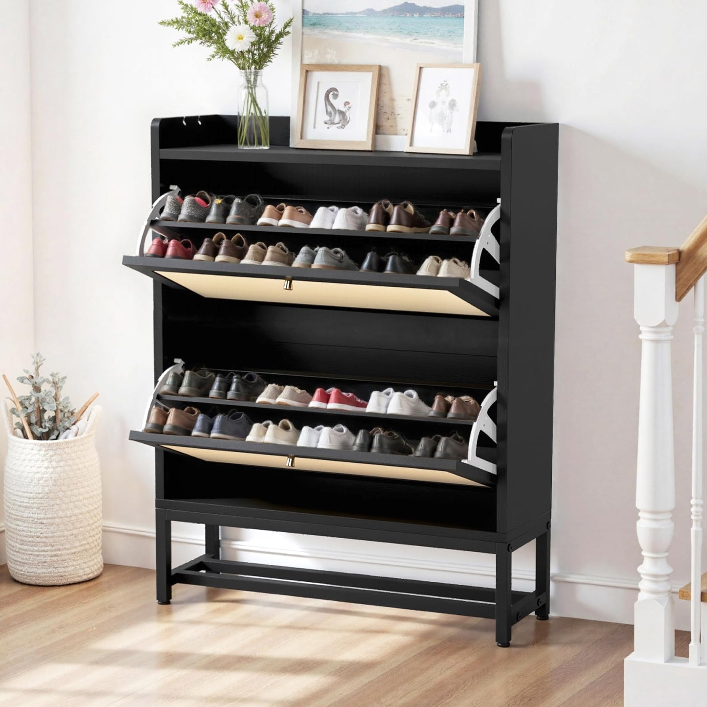 Aivermeil Slim Entryway Shoe Storage Cabinet with 2 Flip Drawers, Modern Freestanding Shoes Organizer Holds 16-20 Pairs, Closed Shoe Storage for Hallway, Foyer - Space-Saving Wood Shoe Rack