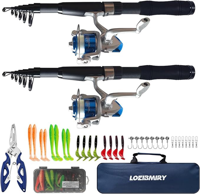Fishing Pole Set, 2PACK Fishing Rod Combo with Telescopic Fishing Pole Spinning Reels Fishing Lures Fishing Pliers and Tra...