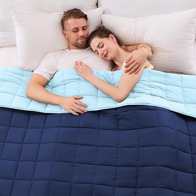 yescool Weighted Blanket for Adults (30 lbs, 88” x 104”, Navy & Blue) Cooling Heavy Blanket for Sleeping Perfect for 290-310 lbs, King Size Breathable Blanket with Premium Glass Bead